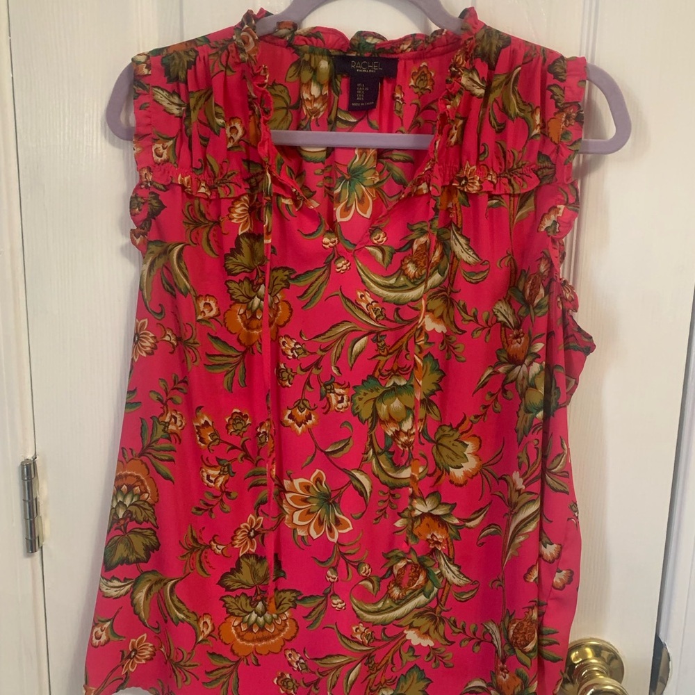 Rachel Vibrant Floral Blouse in Pink and Green